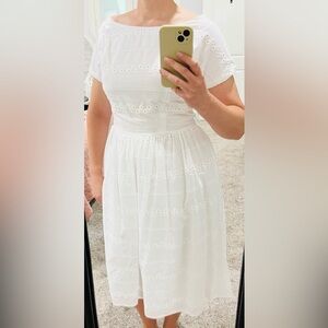 Laura Ashley vintage Elegant White Eyelet Dress. Size US 10-12- 100% cotton.